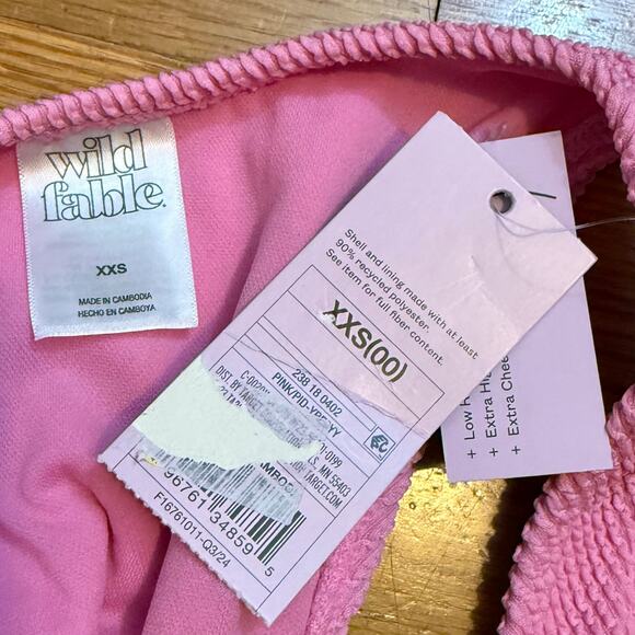 Wild Fable Womens XXS 00 Pink Ribbed Low Rise Cheeky High Leg Swim Bikini Bottom - Picture 7 of 9